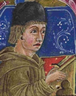 Darstellung des Johannes Duns Scotus in einer Initiale der Handschrift Bibliotheca Silvestriana, cod. 215, fol. 1r