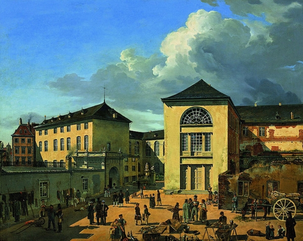 Andreas Achenbach, Die alte Akademie in Düsseldorf, Gemälde, 1831, Original im Museum Kunstpalast Düsseldorf