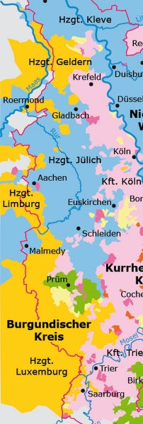 Burgundischer Kreis, Ausschnitt aus der Karte 'Reichskreise im Rheinland 1789', Bonn 2010