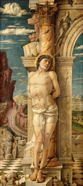 Der heilige Sebastian, Schutzpatron der Schützenbruderschaften, Gemälde von Andrea Mantegna (1431-1506), Original im Kunsthistorischen Museum Wien