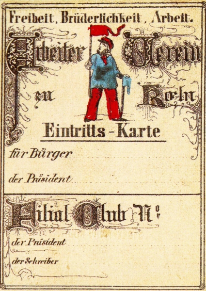 Unausgefüllte Eintrittskarte des Kölner Arbeitervereins, 1848