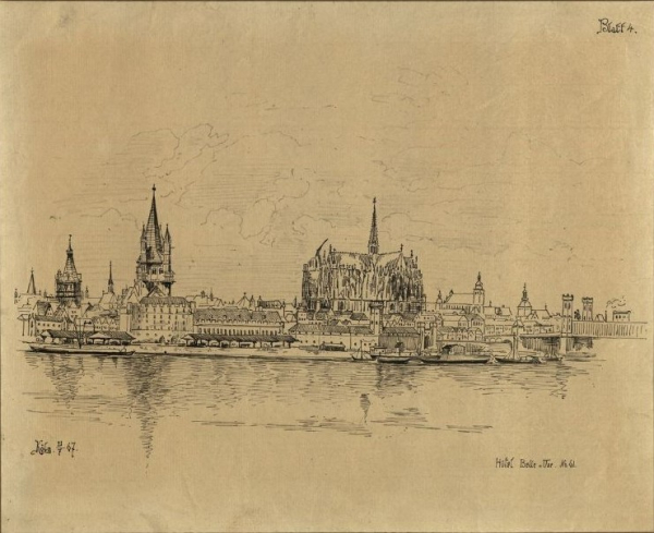 Ansicht der Kölner Altstadt, Skizze von Karl Henrici, 1867