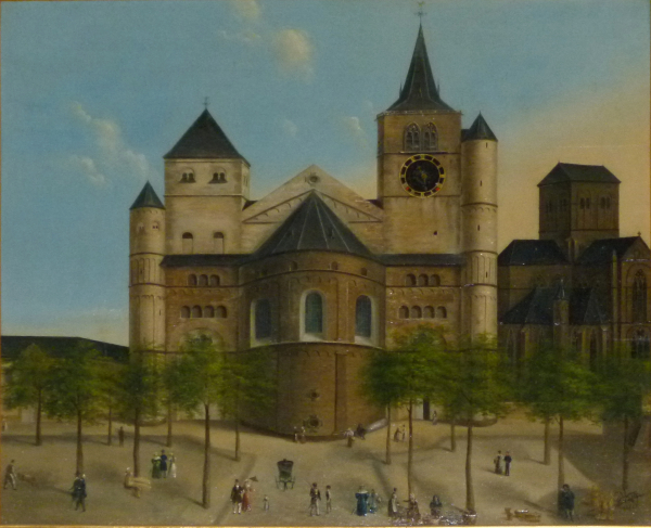 Ansicht des Domfreihofs in Trier mit Dom und Liebfrauen, Öl auf Leinwand v. Ludwig Neureuter (1796-1871), 1840-1860