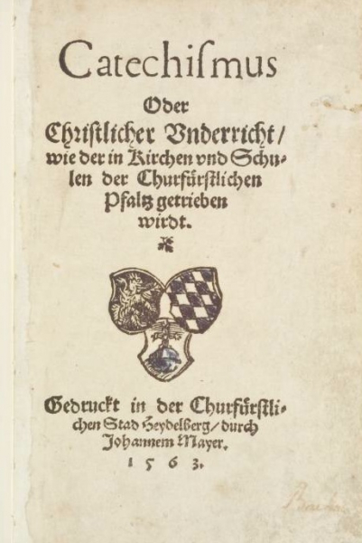 Titelblatt der 1563 erschienenen Publikation über den Heidelberger Katechismus, bei dessen Verbreitung Engelbert Faber eine entscheidende Rolle gespielt haben soll