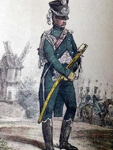 Bild eines Gendarmen, aus: Vernet/Lami, Collection des Uniformes des Armées françaises de 1791 à 1814, Paris 1822, Tafel 40