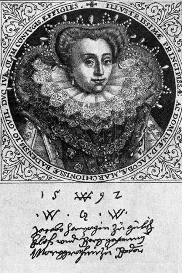 Jakobe von Baden, Porträt, Kupferstich von Crispin de Passe (1564-1637), 1592