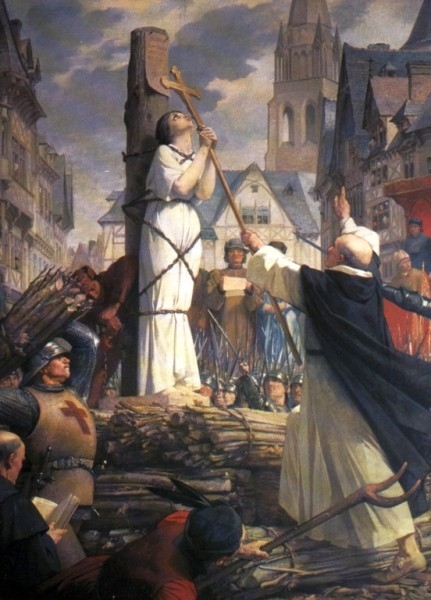 Jeanne d’Arc auf dem Scheiterhaufen. Wandgemälde im Panthéon von Jules Eugène Lenepveu, um 1890