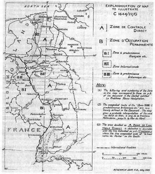 Abgrenzung der britischen und französischen Besatzungs- und Einflußzonen, 12. April 1945