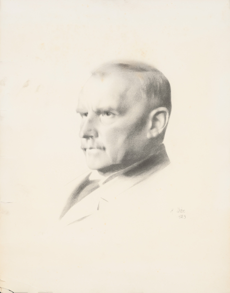 Porträtzeichnung Theodor Wiegands, Künstler: Konrad Böse, 1923, Lithographie auf Papier