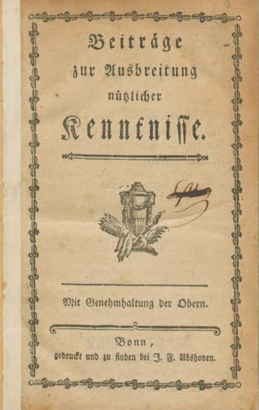 Titelseite der "Beiträge zur Ausbreitung nützlicher Kenntnisse", Bonn 1784-1786