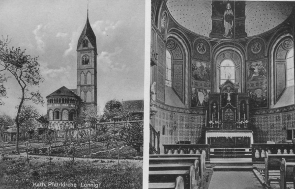 Ansichtskarte der katholischen Pfarrkirche in Lonnig