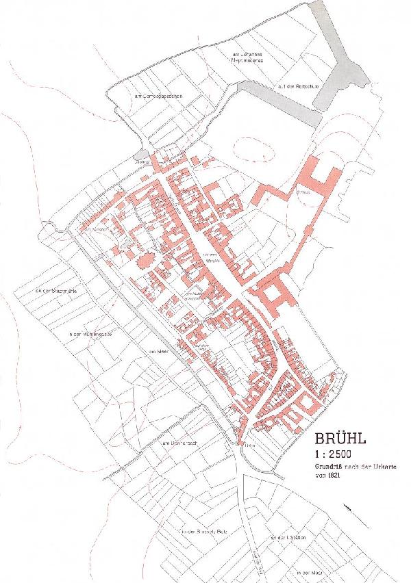 Grundriss der Stadt Brühl im Verhältnis 1 : 2.500 nach der Urkarte von 1821
