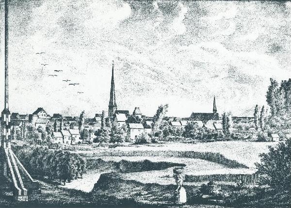 Stadtansicht von Südwesten (31 x 23 cm) von L. Cajetan, um 1840