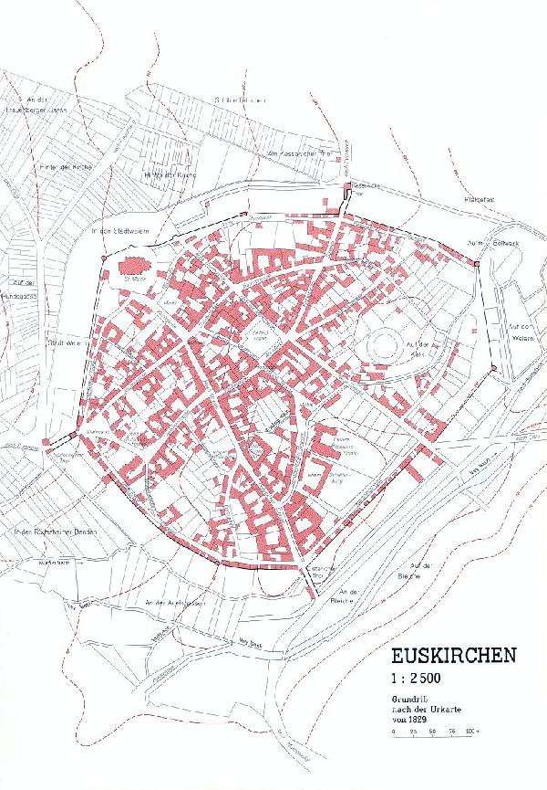 Grundriss Euskirchen nach der Urkarte von 1829 im Verhältnis 1 : 2.500