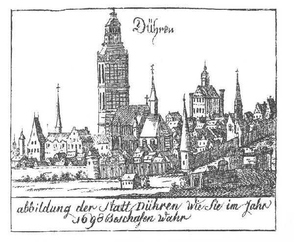 Stadtansicht von Südosten von 1698, Teil eines Wallfahrtszettels