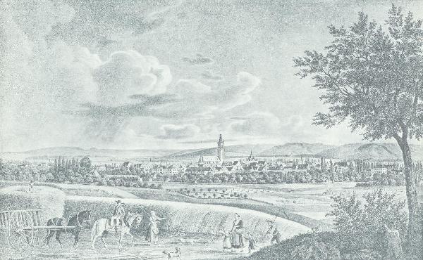 Stadtansicht von Nordosten um 1832, Litographie von Gustav Kraus, vermutlich nach Carl Schütz